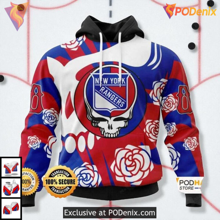 Grateful Dead NHL Merch Custom Custom Number New York Rangers Hoodie 3D