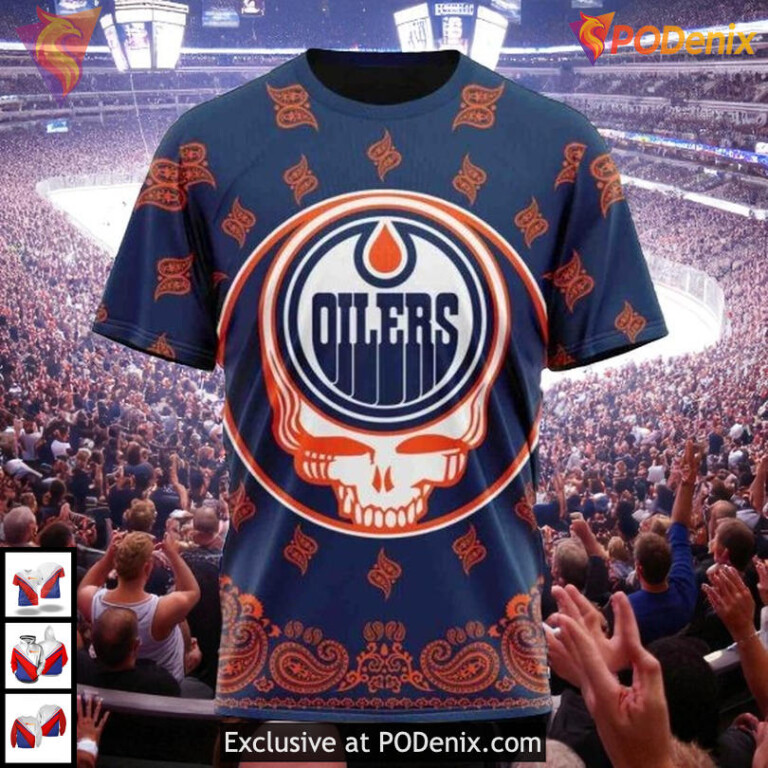 Grateful Dead Rock Band Artwork Custom NHL Edmonton Oilers 3D Hoodie - 2