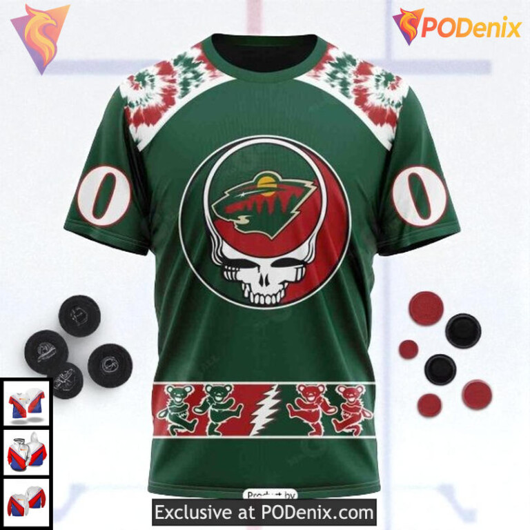 Grateful Dead Rock Band Artwork Personalized Minnesota Wild Hoodie 3D NHL - 2