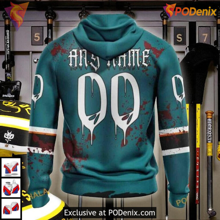 Halloween Jersey Costume Custom San Jose Sharks Winter Hoodie NHL 3D - 1