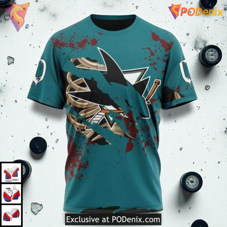Halloween Jersey Costume Custom San Jose Sharks Winter Hoodie NHL 3D - 2