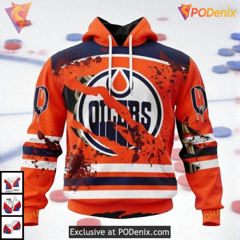Halloween Ribs Costume Design NHL Retro Edmonton Oilers Hoodie 3D