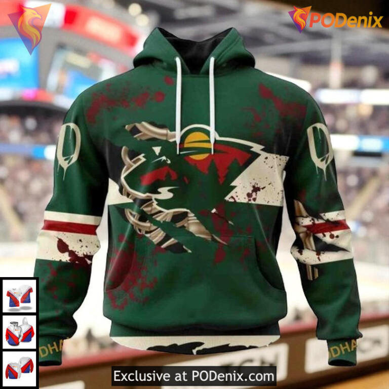 Halloween Ribs Costume NHL Retro Minnesota Wild Hoodie 3D
