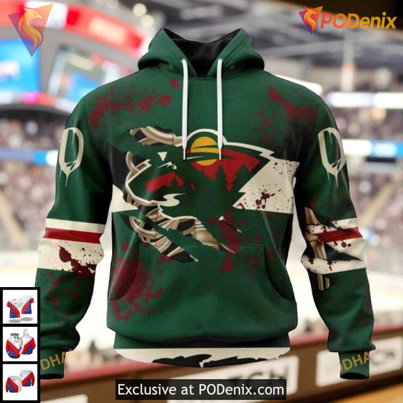 Halloween Ribs Costume NHL Retro Minnesota Wild Hoodie 3D Halloween Ribs Costume NHL Retro Minnesota Wild Hoodie 3D