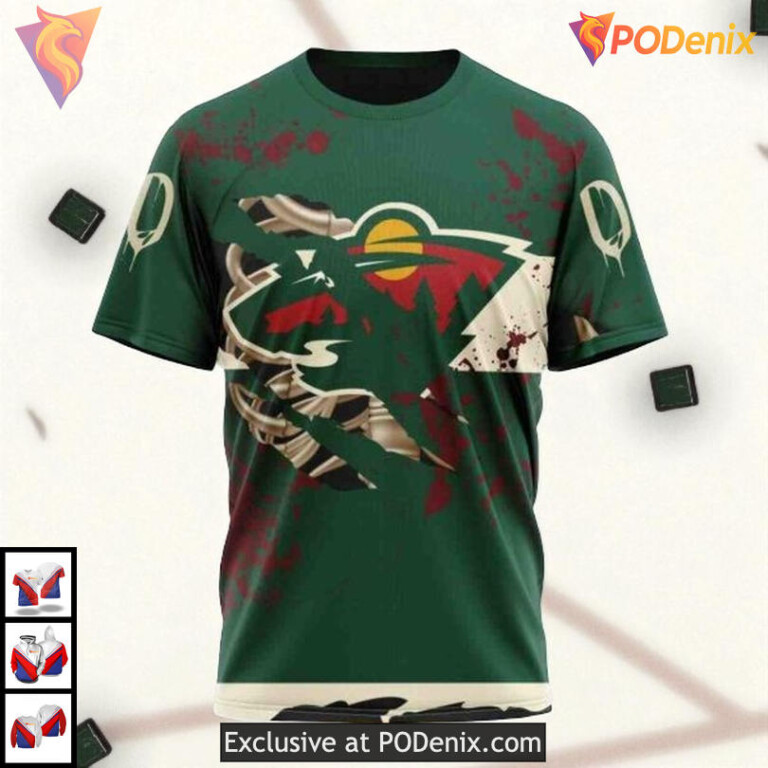 Halloween Ribs Costume NHL Retro Minnesota Wild Hoodie 3D - 2