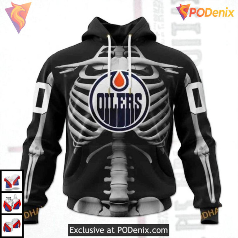 Halloween Skeleton Costume Idea NHL Custom Name Edmonton Oilers Hoodie 3D