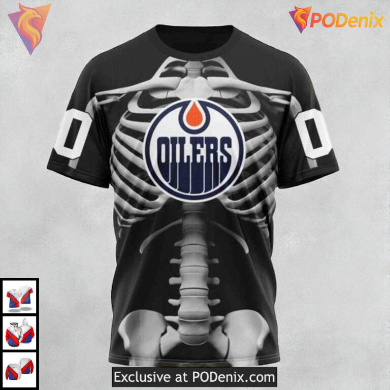 Halloween Skeleton Costume Idea NHL Custom Name Edmonton Oilers Hoodie 3D - 2
