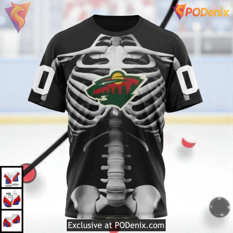 Halloween Skeleton Costume Style NHL Minnesota Wild Unisex Hoodie 3D - 2