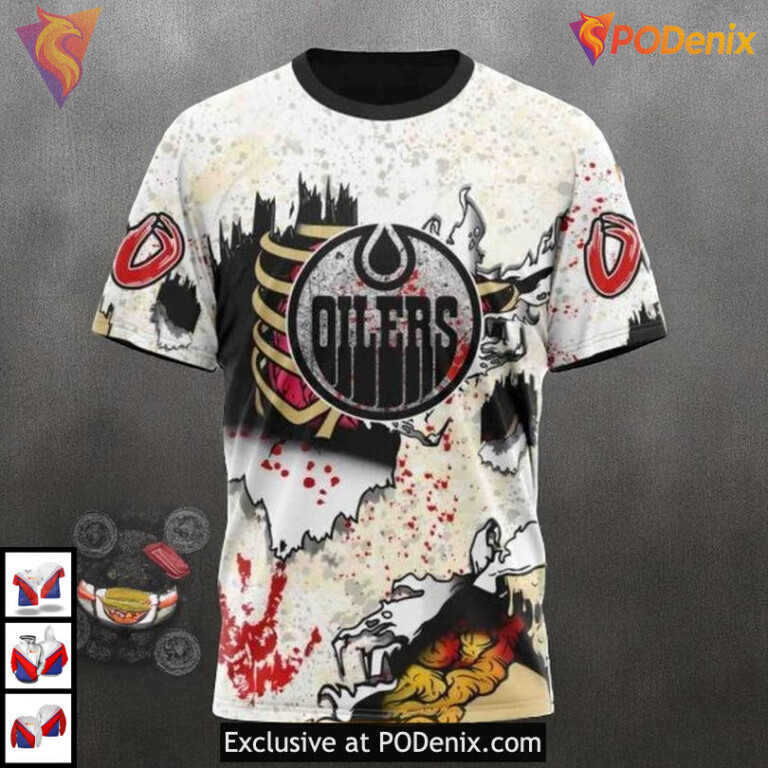 Halloween Zombie Costume Style NHL Edmonton Oilers Hoodie 3D - 2