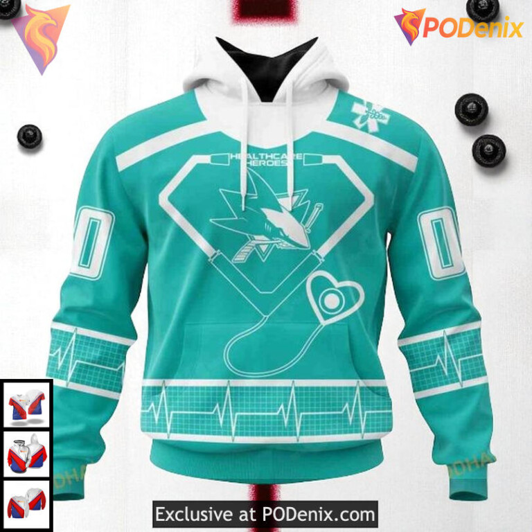 Healthcare Heroes Tribute Custom NHL San Jose Sharks Youth Hoodie 3D