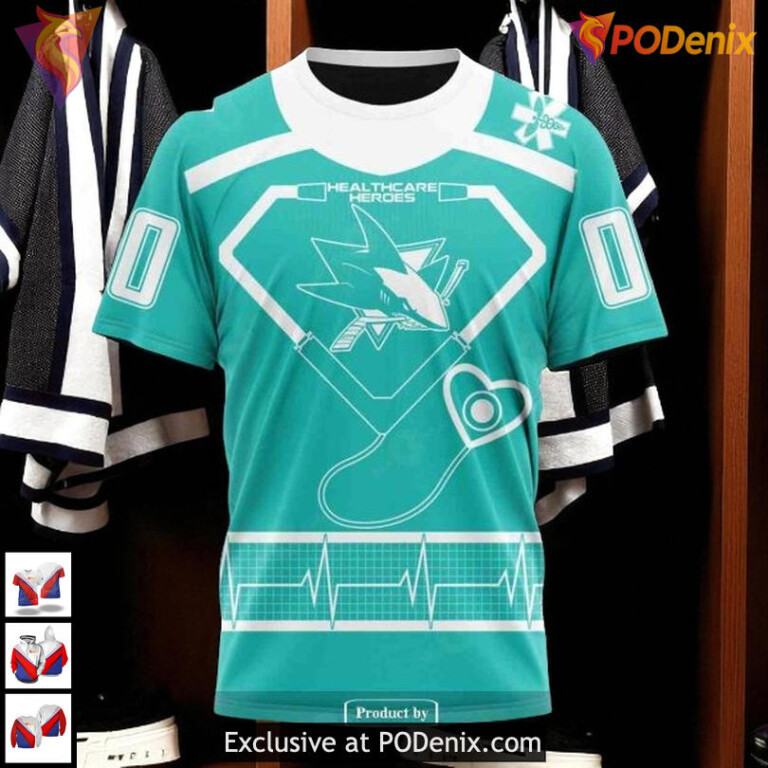 Healthcare Heroes Tribute Custom NHL San Jose Sharks Youth Hoodie 3D - 2