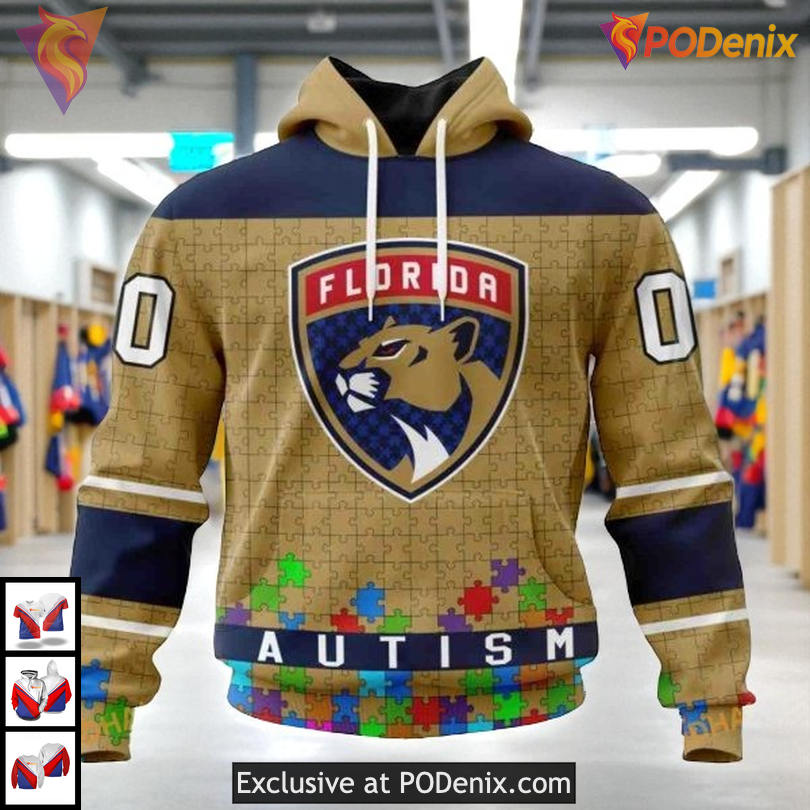 Hockey Fights Against Autism Tribute Custom Florida Panthers Full Print Hoodie 3D