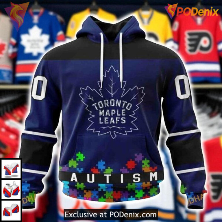 Hockey Fights Autism Toronto Maple Leafs Unisex Hoodie, Custom NHL 3D Gear