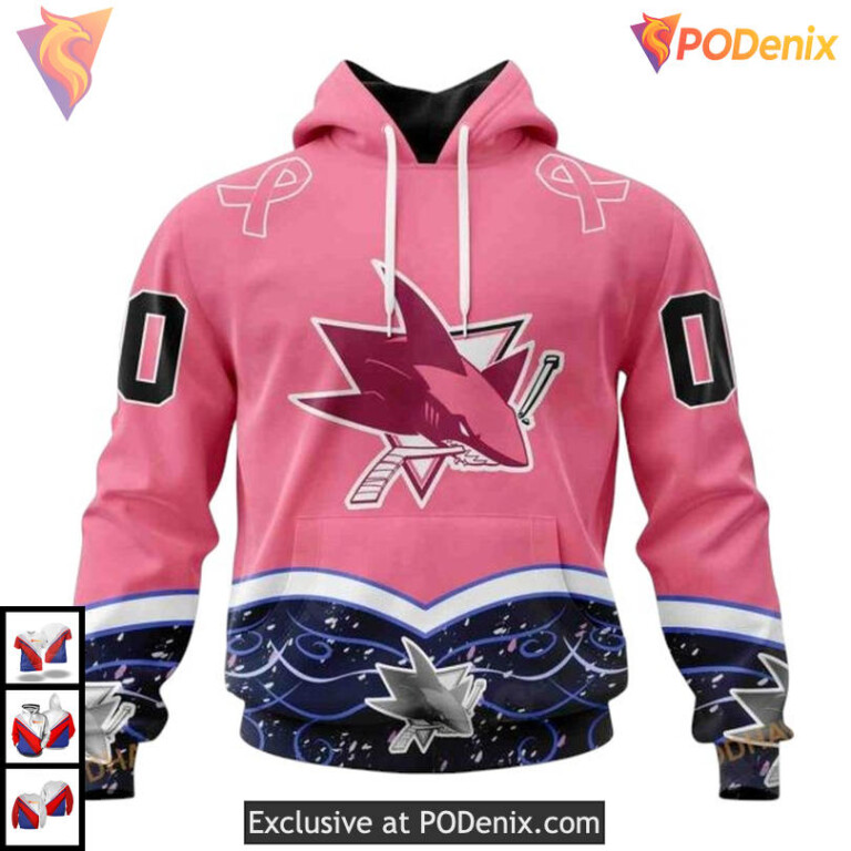Hockey Fights Cancer Awareness Custom San Jose Sharks Christmas Hoodie 3D