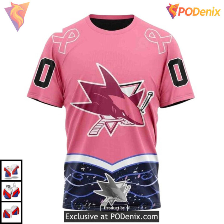 Hockey Fights Cancer Awareness Custom San Jose Sharks Christmas Hoodie 3D - 2