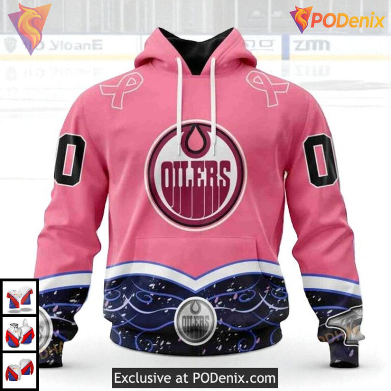 Hockey Fights Cancer Awareness NHL Edmonton Oilers Youth Hoodie 3D