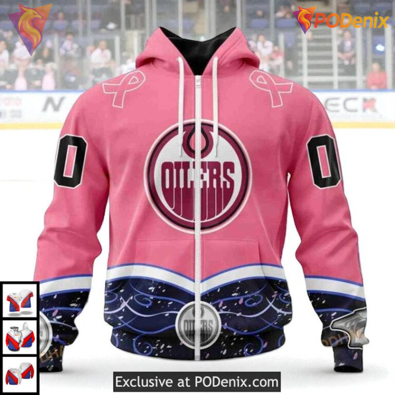 Hockey Fights Cancer Awareness NHL Edmonton Oilers Youth Hoodie 3D - 1