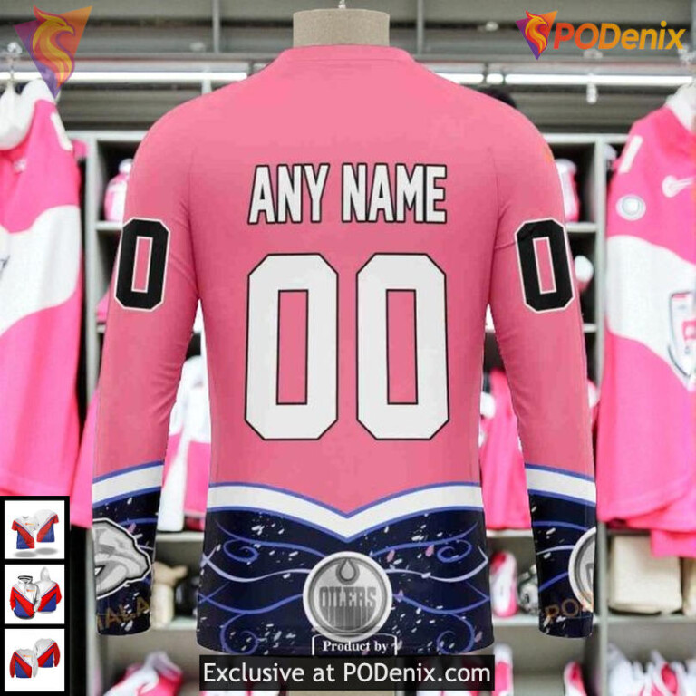 Hockey Fights Cancer Awareness NHL Edmonton Oilers Youth Hoodie 3D - 2