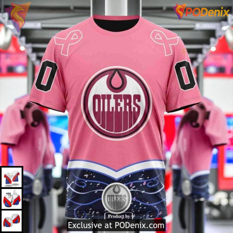 Hockey Fights Cancer Awareness NHL Edmonton Oilers Youth Hoodie 3D - 3