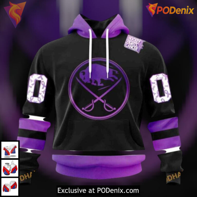 Hockey Fights Cancer Black Edition NHL Buffalo Sabres Hoodie Personalized 3D