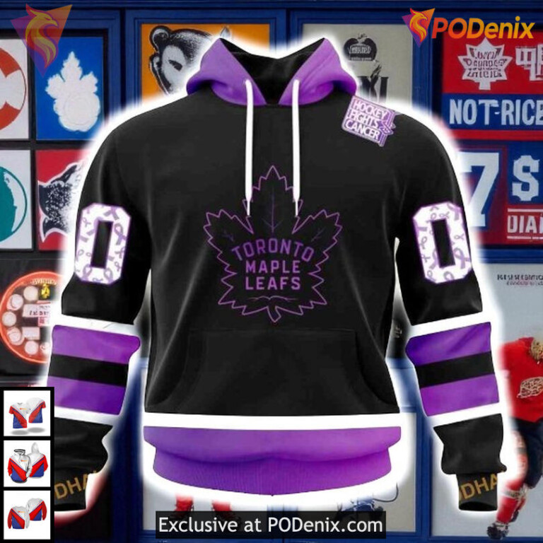 Hockey Fights Cancer Black Kits Toronto Maple Leafs Zip Up Hoodie, NHL Clothing