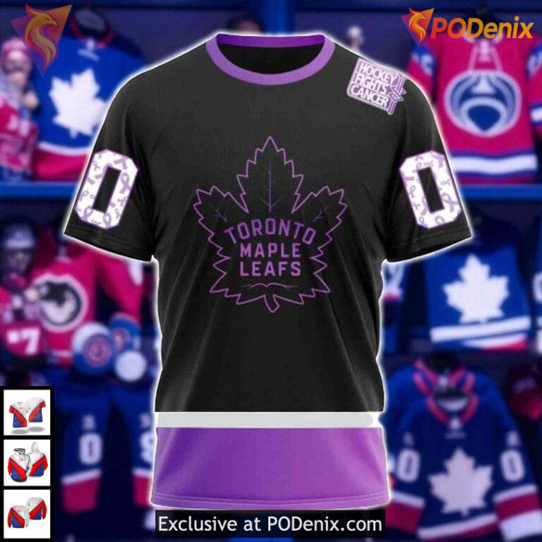 Hockey Fights Cancer Black Kits Toronto Maple Leafs Zip Up Hoodie, NHL Clothing - 2