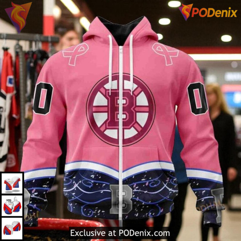 Hockey Fights Cancer Custom NHL Boston Bruins Hoodie Limited Edition - 1