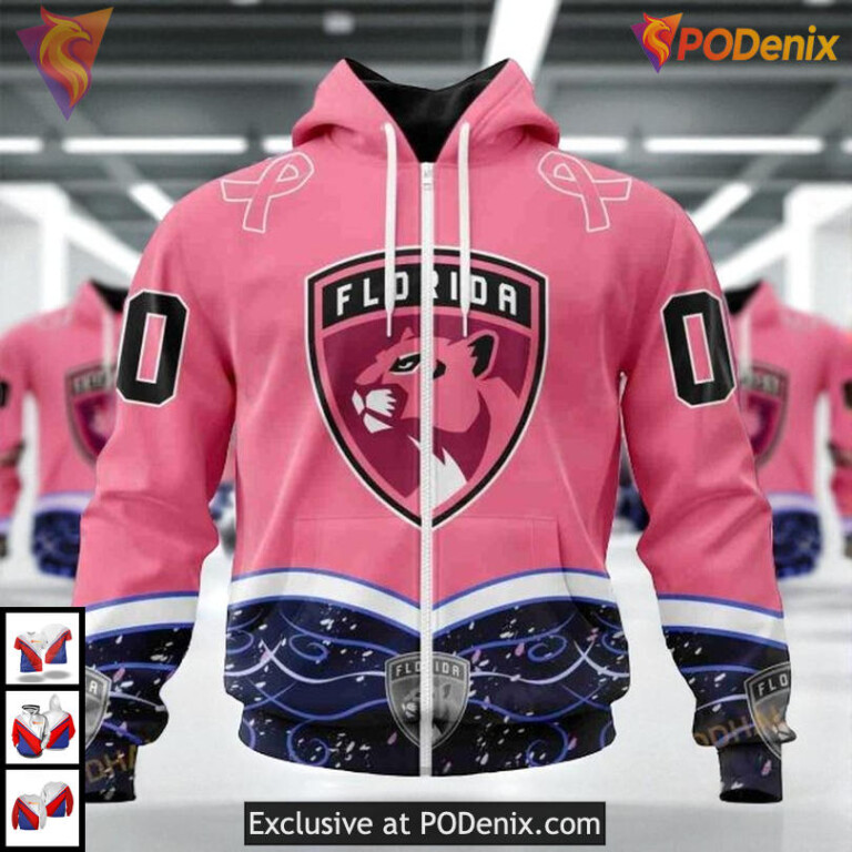 Hockey Fights Cancer Edition Custom Florida Panthers Womens Hoodie NHL 3D - 1