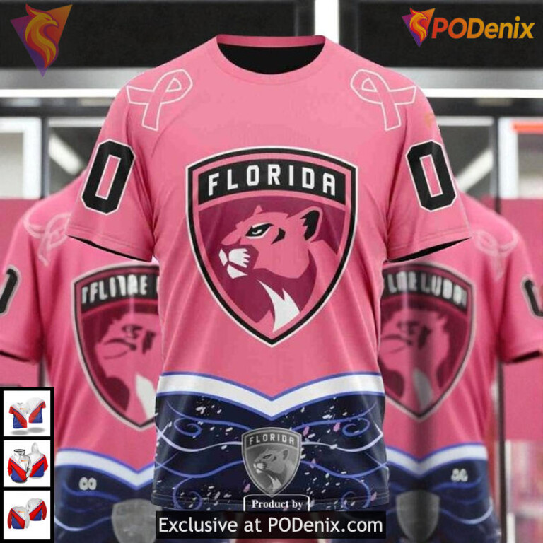 Hockey Fights Cancer Edition Custom Florida Panthers Womens Hoodie NHL 3D - 3