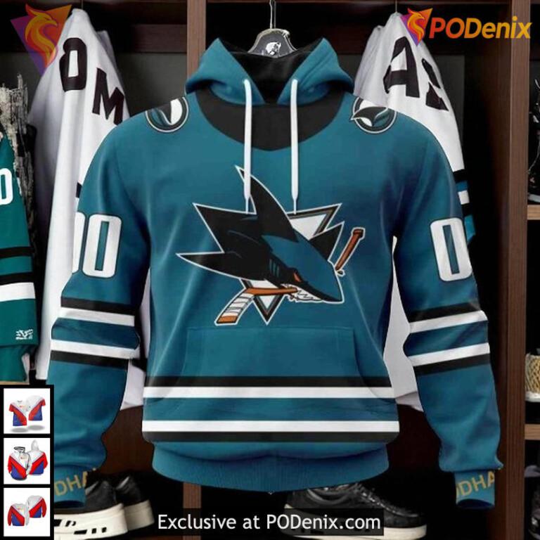 Home Kits 2025 Edition Custom NHL Custom Name San Jose Sharks Hoodie 3D