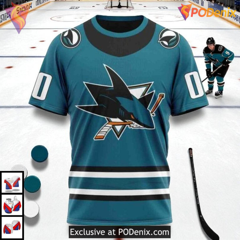 Home Kits 2025 Edition Custom NHL Custom Name San Jose Sharks Hoodie 3D - 2