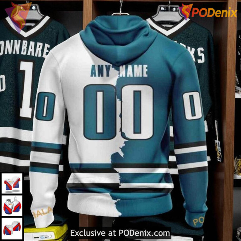 Home Mix Away 2025 Custom NHL Custom Number San Jose Sharks Hoodie 3D - 1