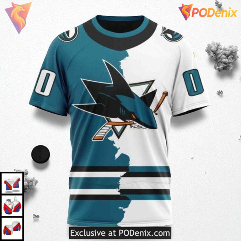 Home Mix Away 2025 Custom NHL Custom Number San Jose Sharks Hoodie 3D - 2