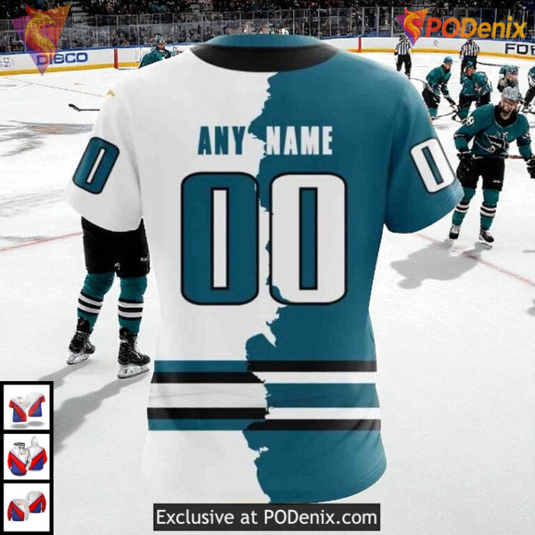 Home Mix Away 2025 Custom NHL Custom Number San Jose Sharks Hoodie 3D - 3