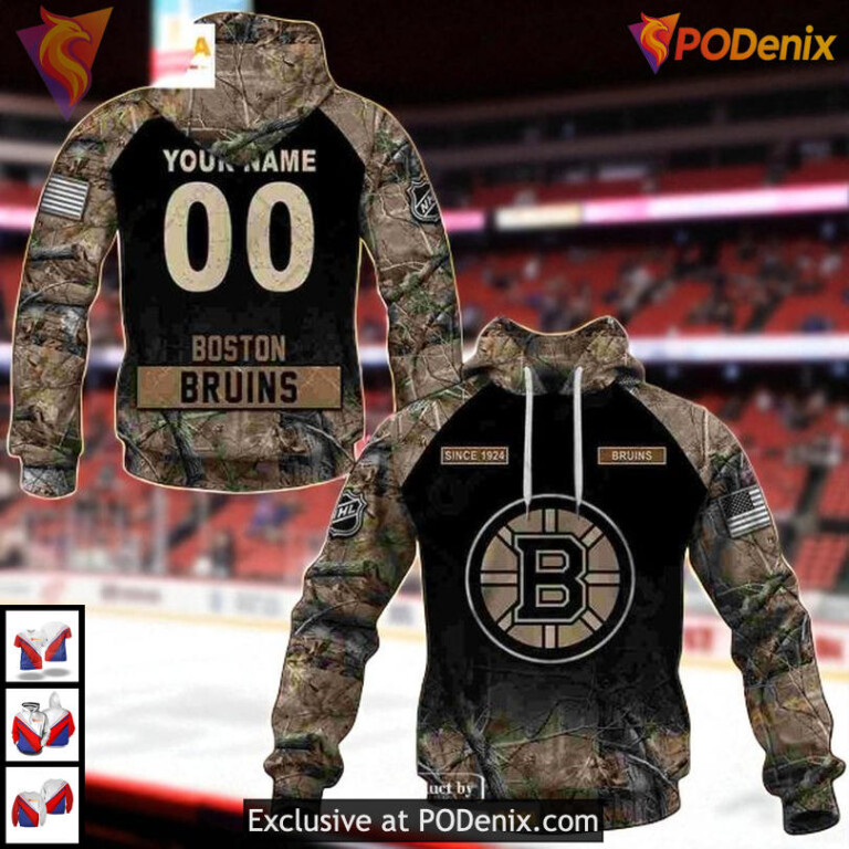 Hunting Camouflage Boston Bruins Hoodie 3D Custom NHL Sweatshirt Shirt Design