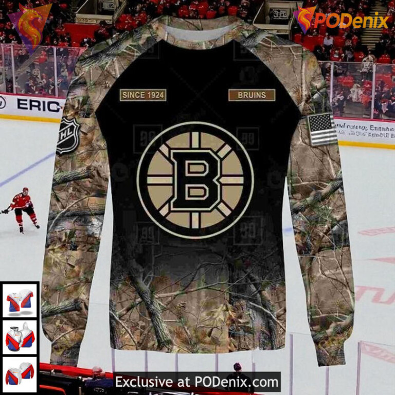 Hunting Camouflage Boston Bruins Hoodie 3D Custom NHL Sweatshirt Shirt Design - 3