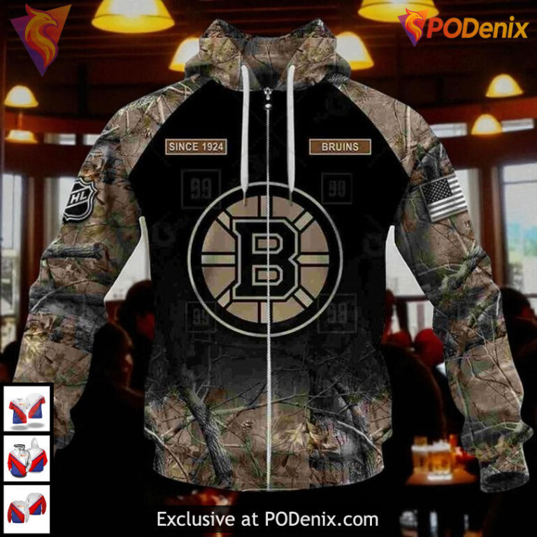 Hunting Camouflage Boston Bruins Hoodie 3D Custom NHL Sweatshirt Shirt Design - 4
