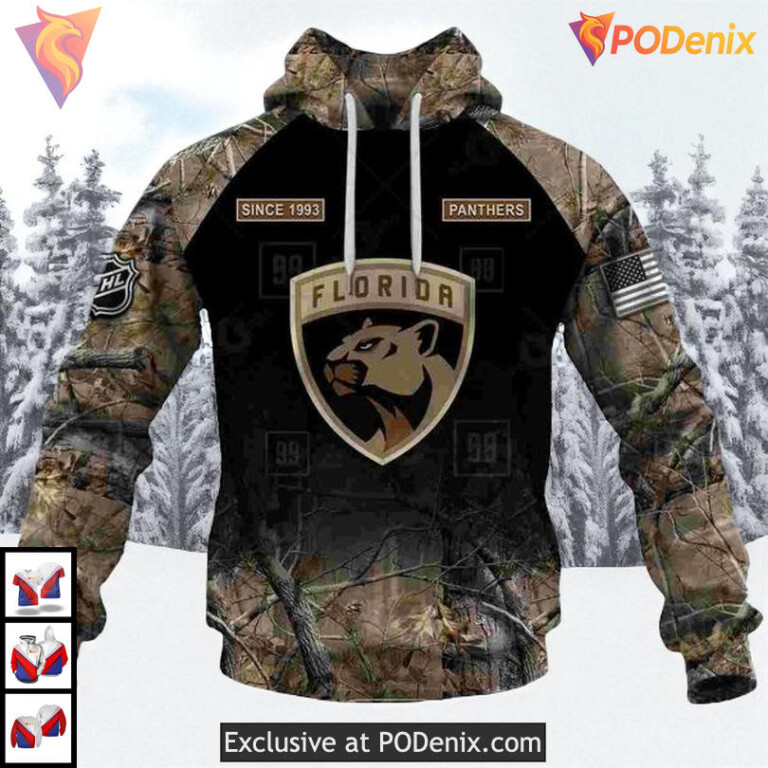 Hunting Camouflage Graphic Design Custom Florida Panthers Pullover Hoodie 3D - 1