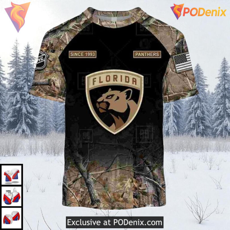 Hunting Camouflage Graphic Design Custom Florida Panthers Pullover Hoodie 3D - 2