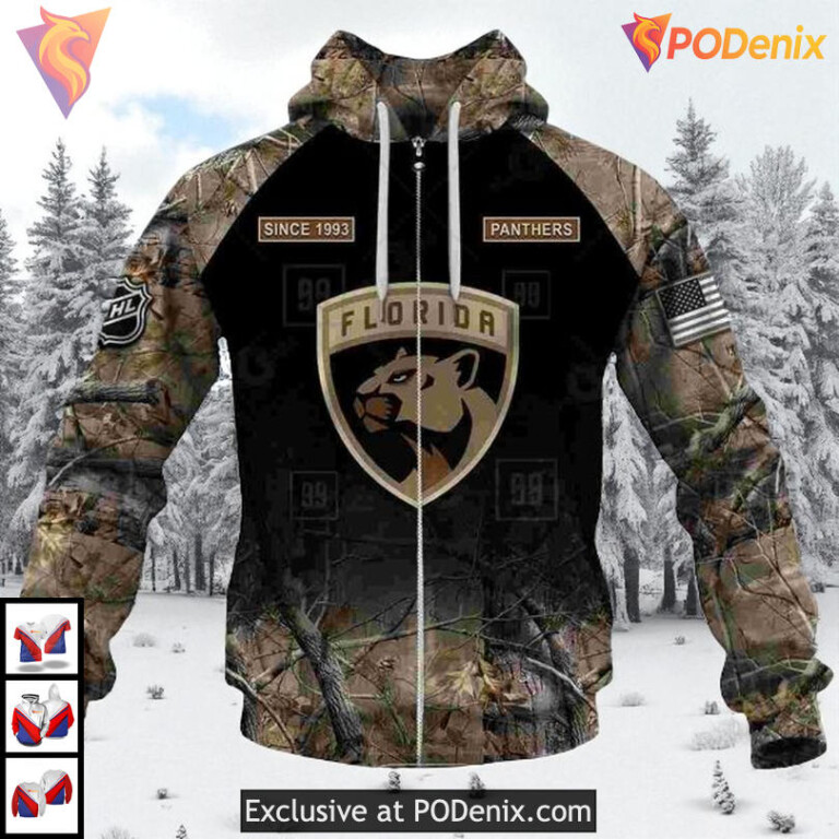 Hunting Camouflage Graphic Design Custom Florida Panthers Pullover Hoodie 3D - 3