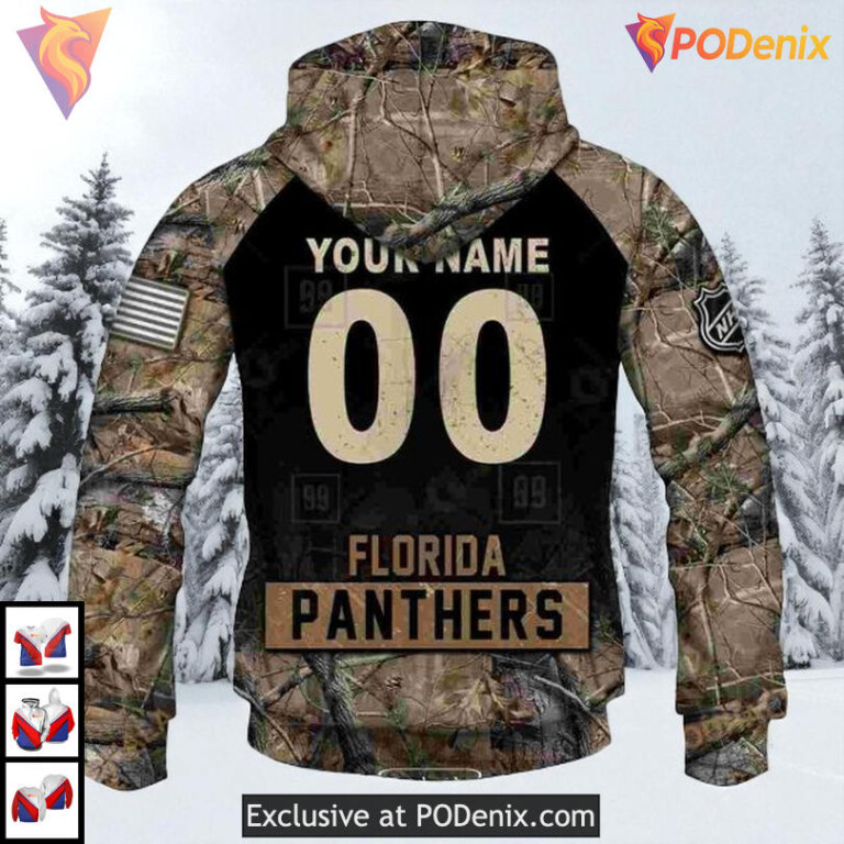 Hunting Camouflage Graphic Design Custom Florida Panthers Pullover Hoodie 3D - 4