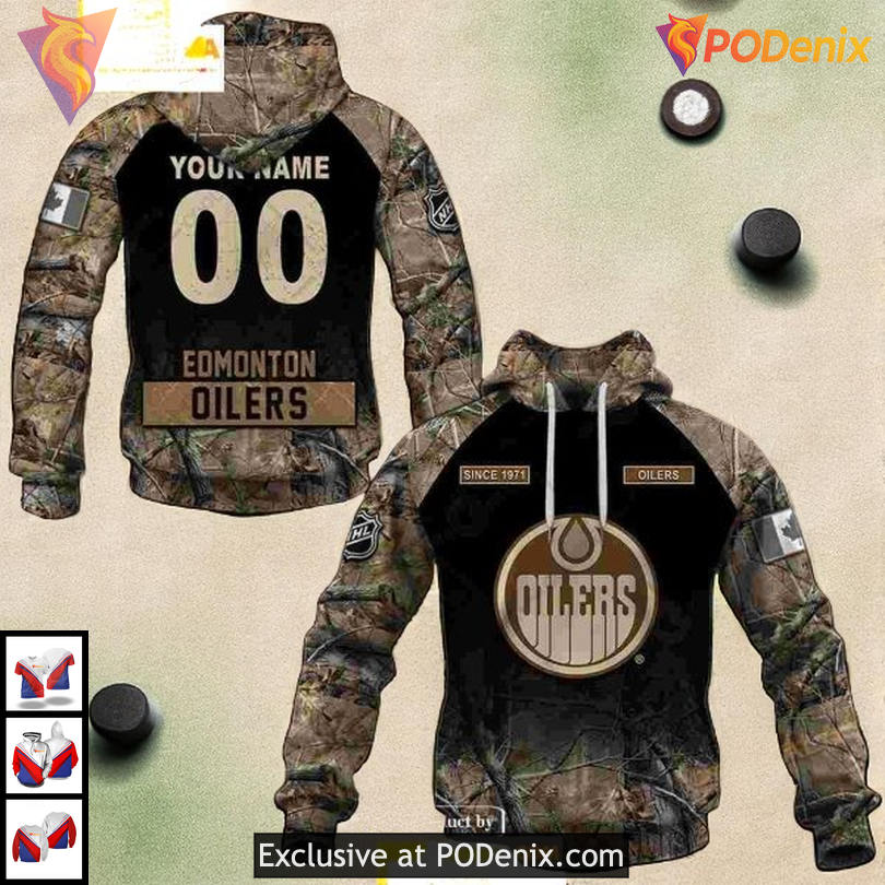 Hunting Camouflage Outdoor Concept NHL Retro Edmonton Oilers Hoodie 3D
