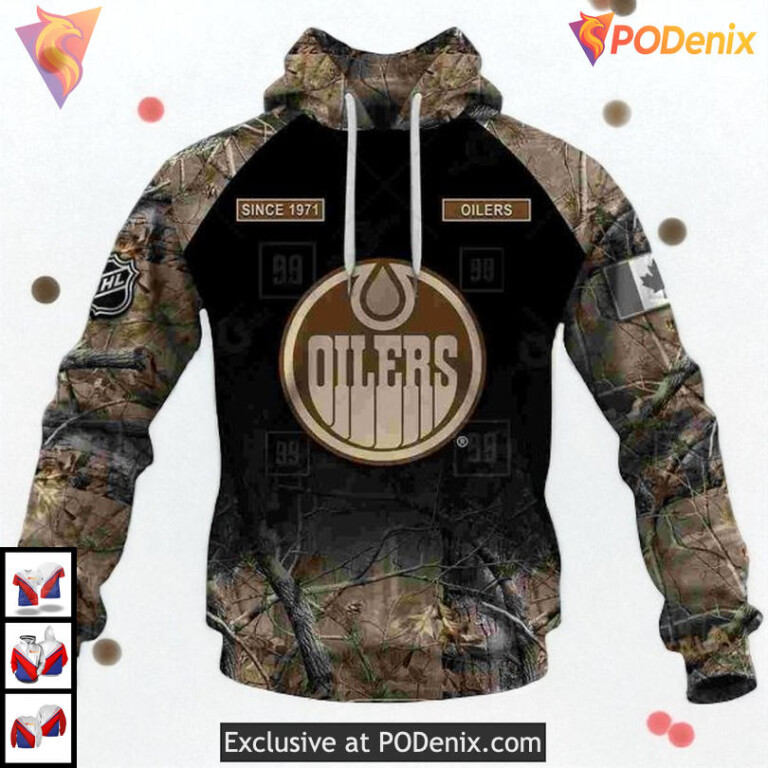 Hunting Camouflage Outdoor Concept NHL Retro Edmonton Oilers Hoodie 3D - 1