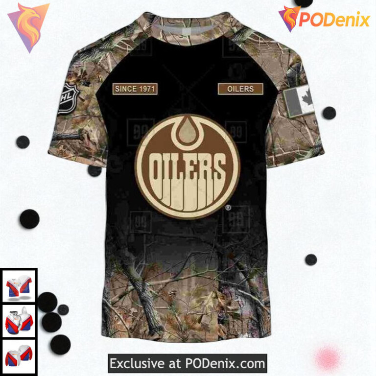 Hunting Camouflage Outdoor Concept NHL Retro Edmonton Oilers Hoodie 3D - 2