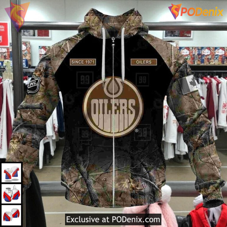 Hunting Camouflage Outdoor Concept NHL Retro Edmonton Oilers Hoodie 3D - 3