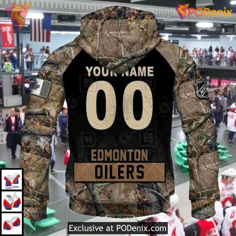 Hunting Camouflage Outdoor Concept NHL Retro Edmonton Oilers Hoodie 3D - 4