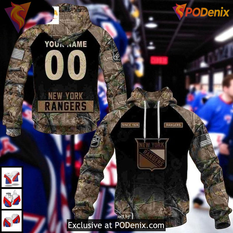 Hunting Camouflage Outdoor Look In New York Rangers Mens Hoodie Custom 3D