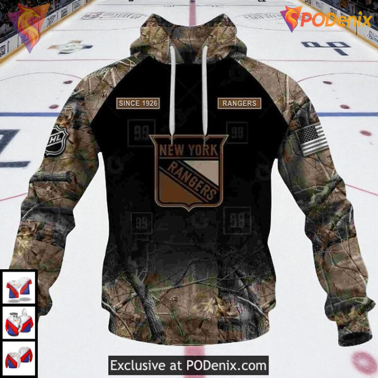 Hunting Camouflage Outdoor Look In New York Rangers Mens Hoodie Custom 3D - 1