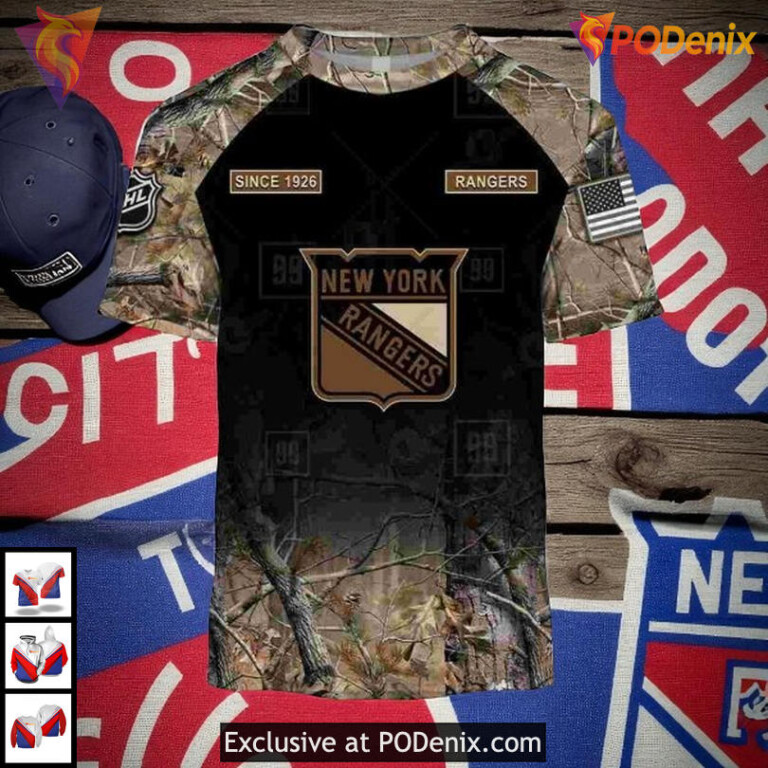 Hunting Camouflage Outdoor Look In New York Rangers Mens Hoodie Custom 3D - 2