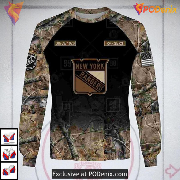 Hunting Camouflage Outdoor Look In New York Rangers Mens Hoodie Custom 3D - 3